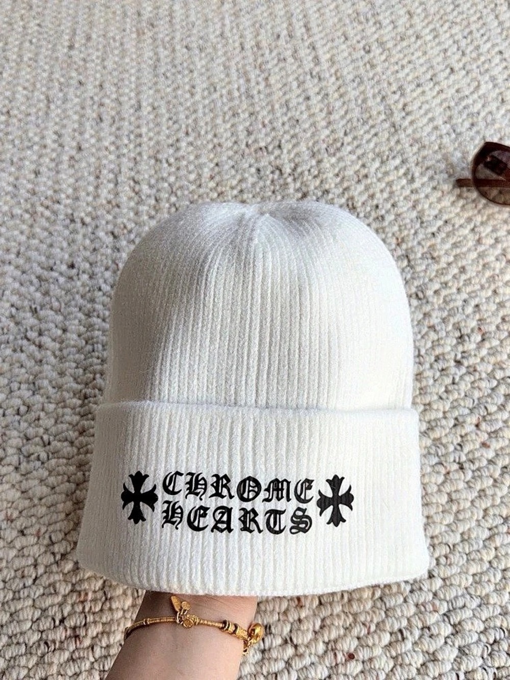 Chrome Hearts CH Logo Beanie White/Black